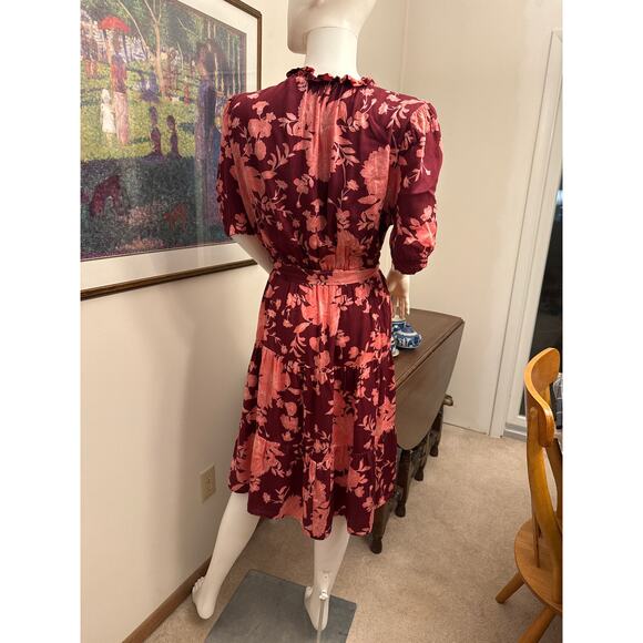 Draper James Burgundy and Pink Floral Rayon A-Line Dress Size Large - Picture 3 of 6